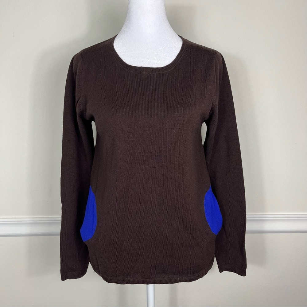 Lisa Perry Brown Blue Cashmere & Wool‎ Pocket Sweater Size Small